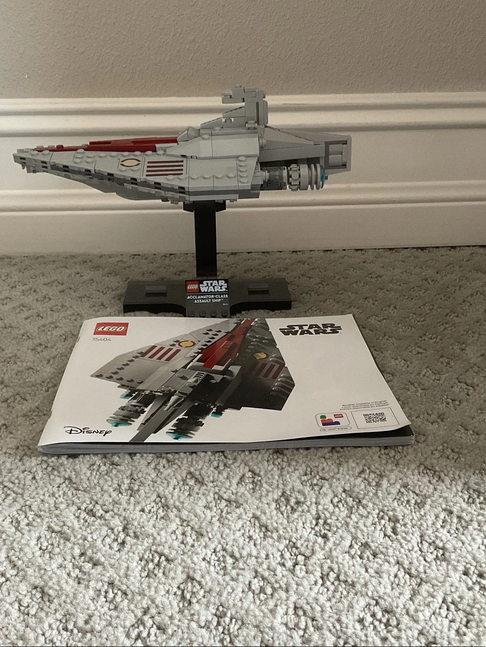 LEGO Gray and Red Starship Display Model with Stand